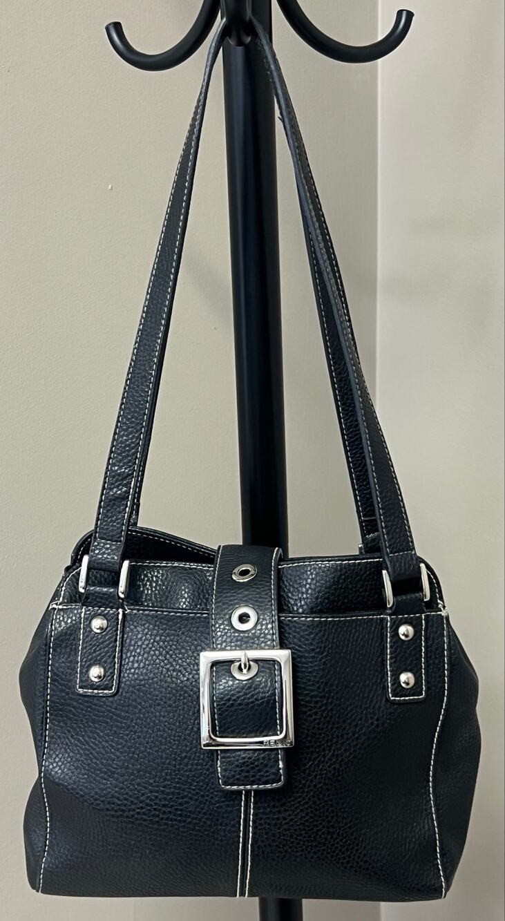 Vintage Y2K Relic by Fossil Black Pebbled Shoulder Bag Silver Buckle 2000s